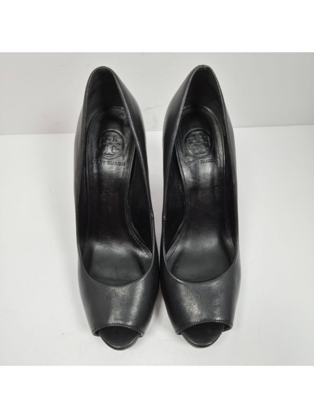 Tory Burch Cantrelle Women's Black Leather Peep-Toe Platform Heels Size 9M - Picture 6 of 9